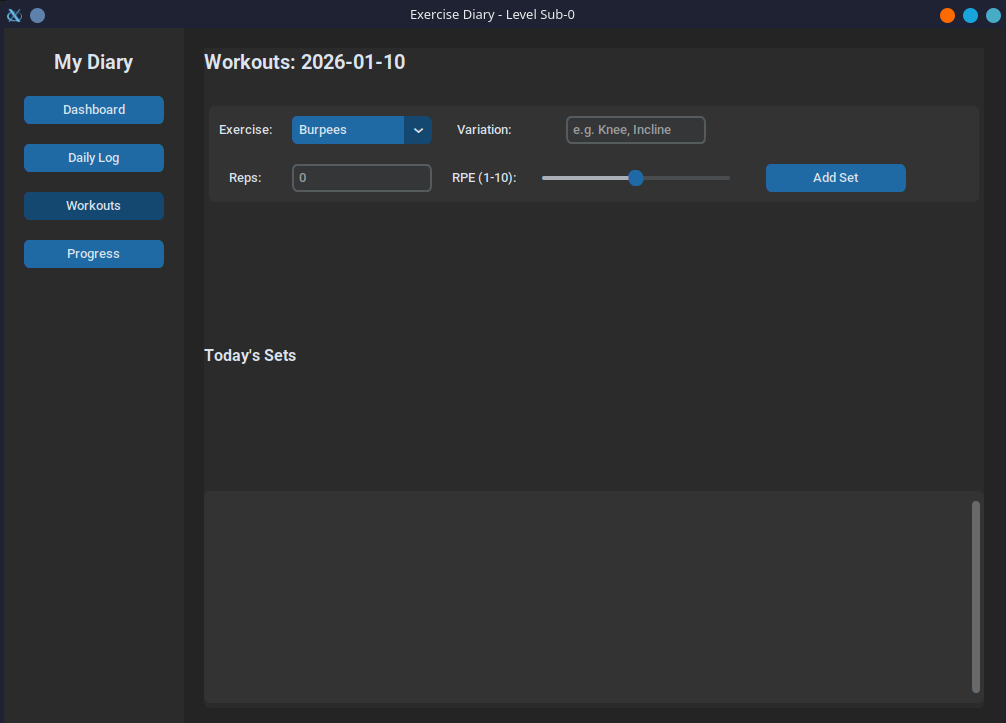 Exercise Diary Interface